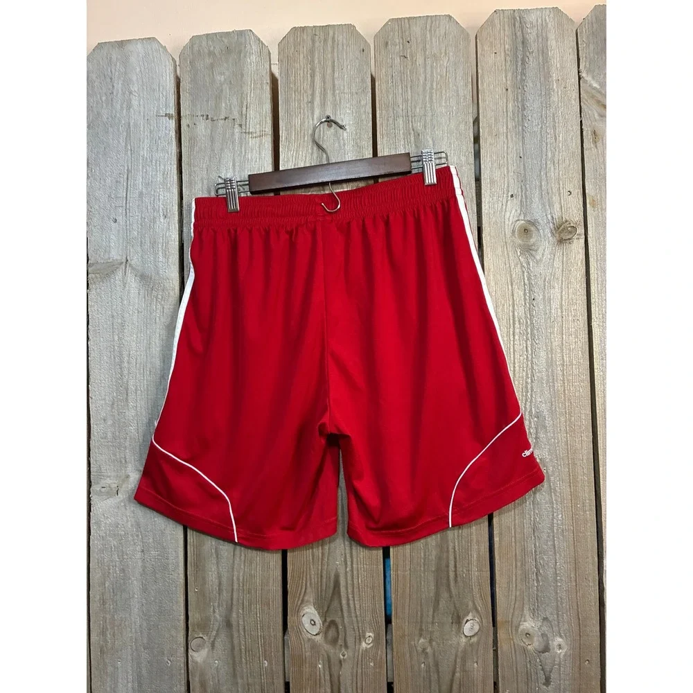 Adidas Mens Climalite Soccer Shorts Red White Stripe Athletic Large Z21562